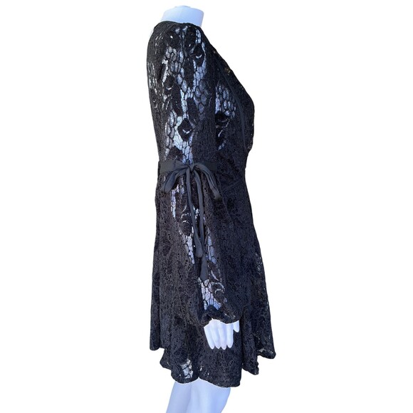 Free People Ruby Lace Mini Dress Balloon Sleeve Black BOHO Witchy Romantic Goth - Picture 7 of 16
